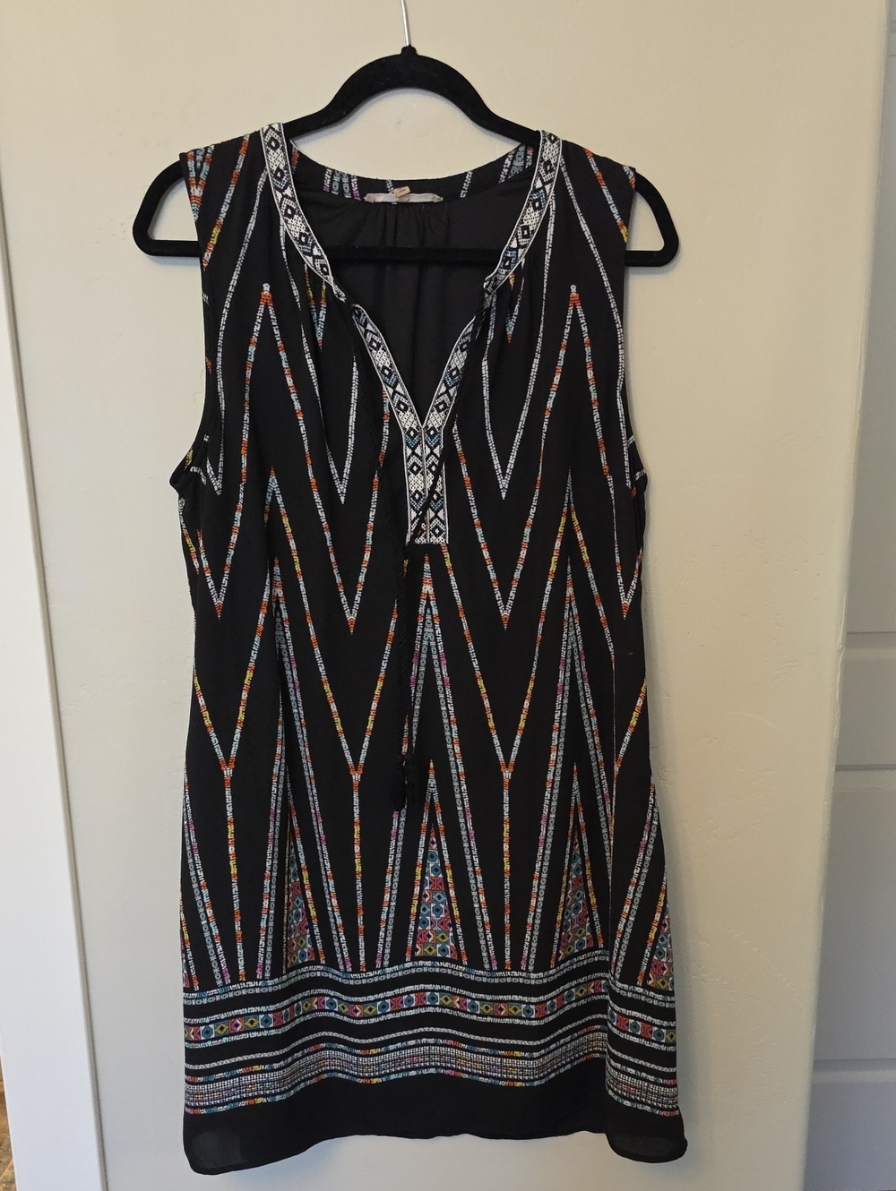 My Danielle Chevron-Trim Sleeveless Midi Dress, Black, Size L